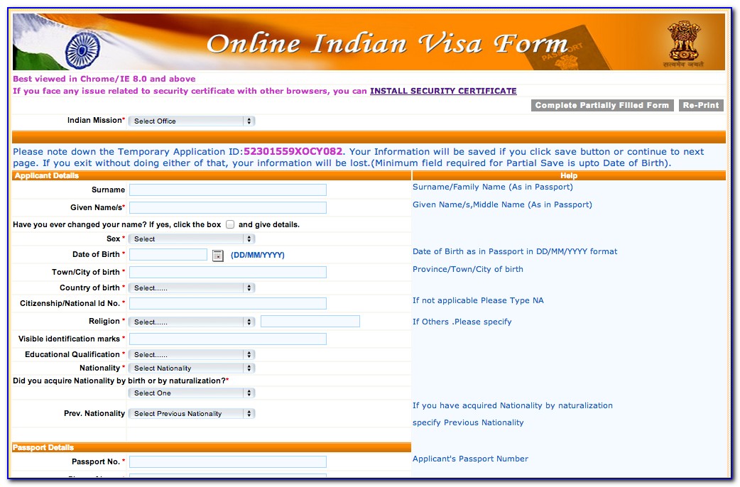 Indian Visa Application Form For Us Citizen Chicago