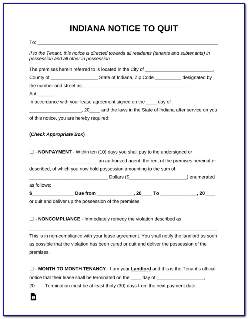 Indiana Eviction Notice Form