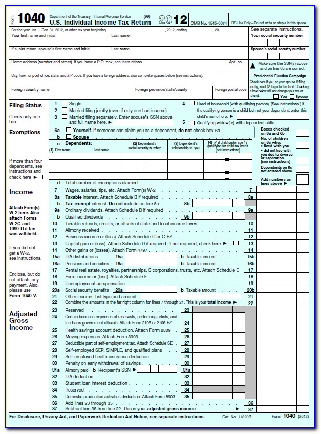 Irs 1040 Forms 2012