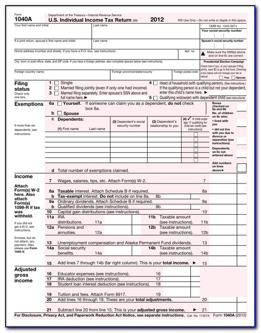 Irs Federal Tax Forms 2012