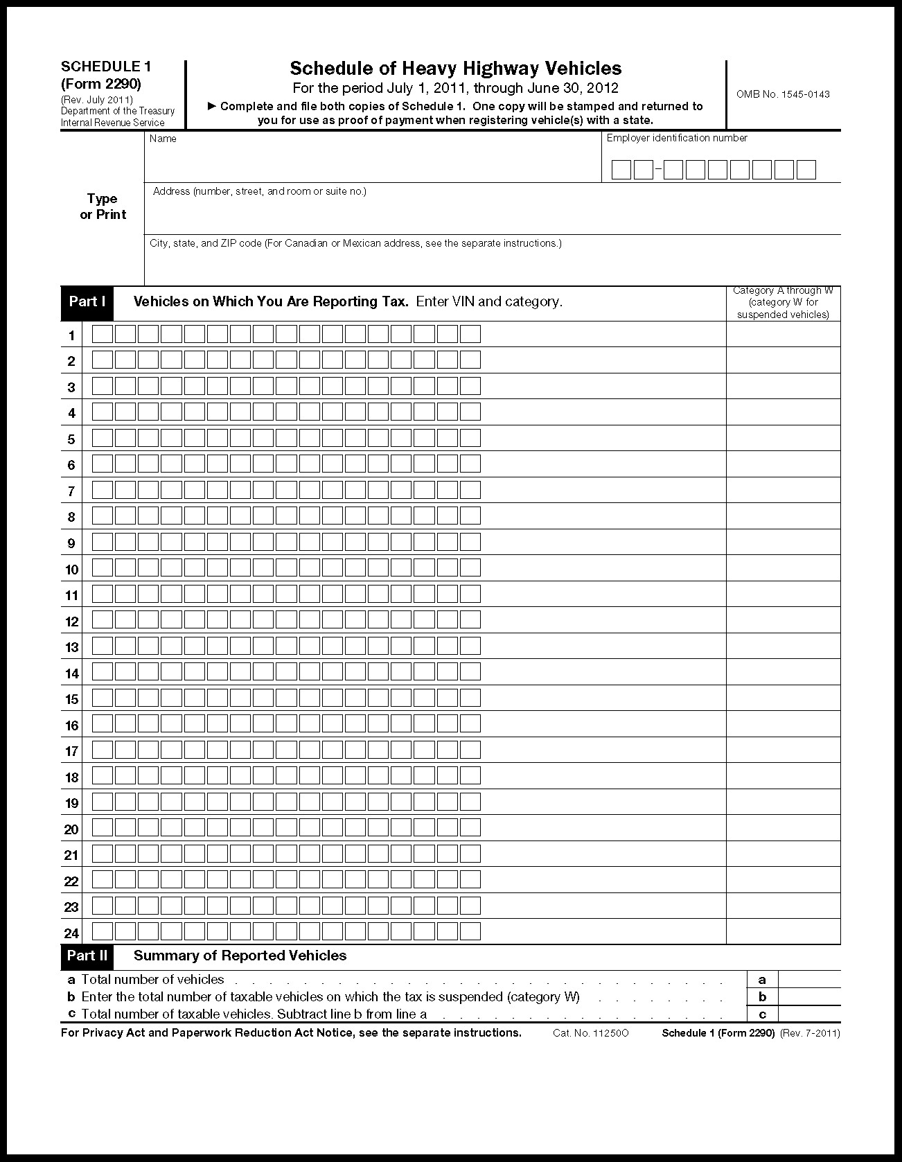 Irs Tax Form 2290 Schedule 1