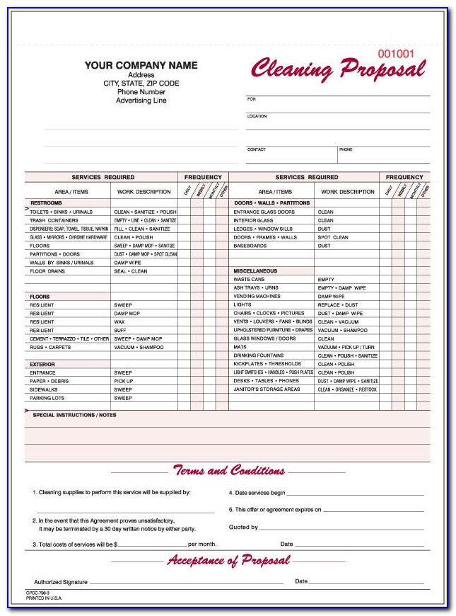 Janitorial Bid Forms