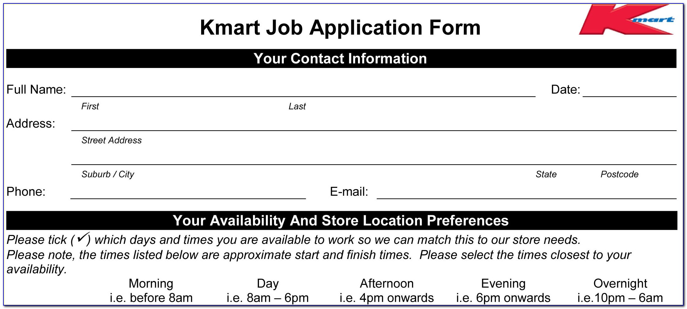 Job Application For Kmart Online