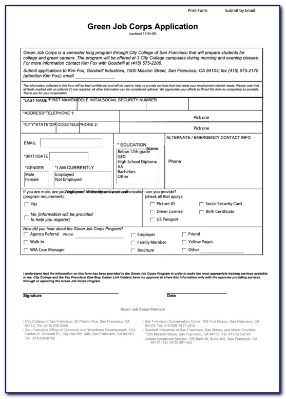 Job Corps Application Form