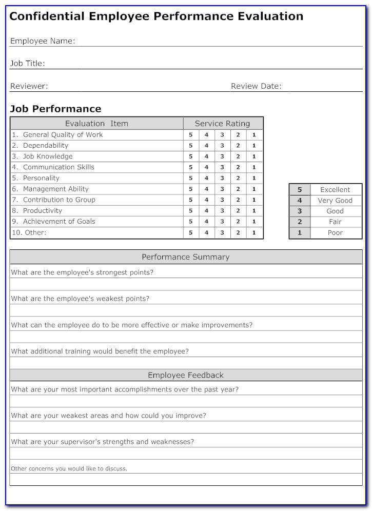 Job Evaluation Form Examples
