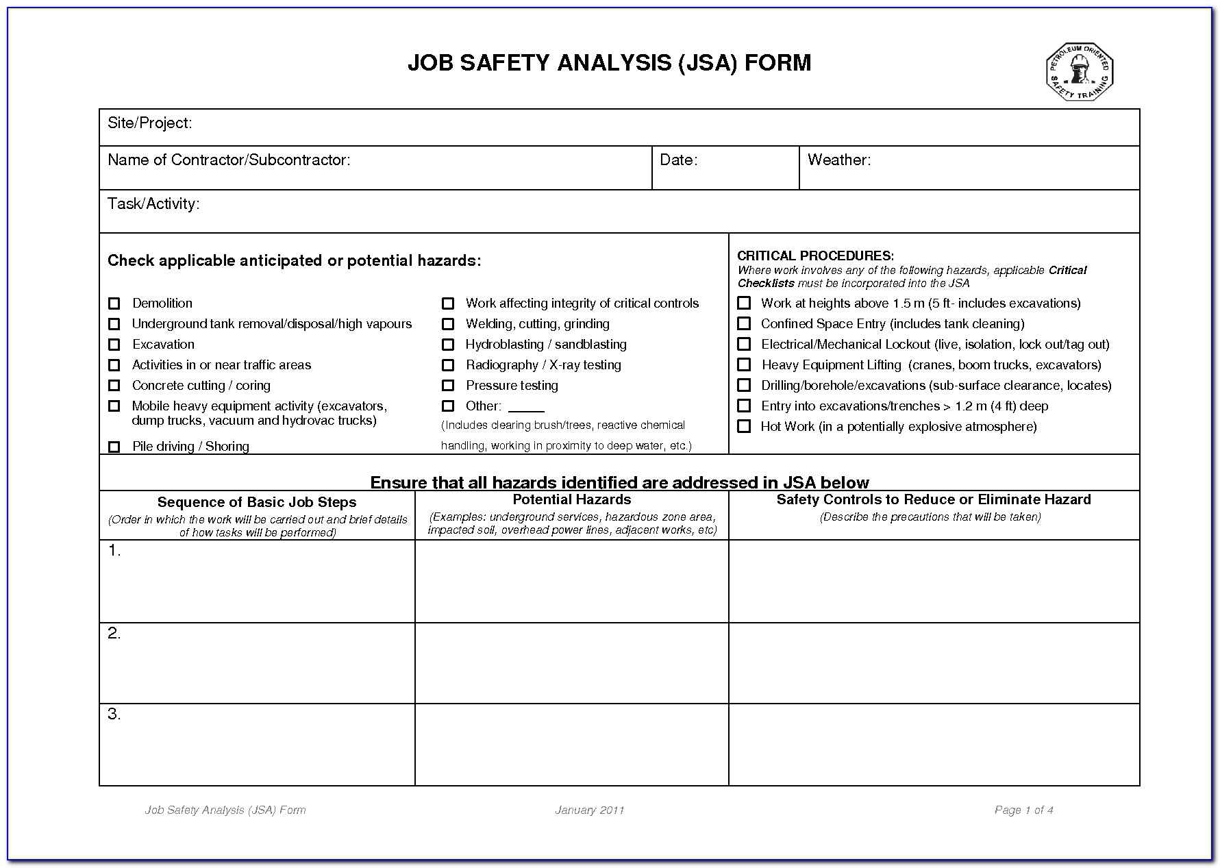 Jsa Job Safety Analysis Form