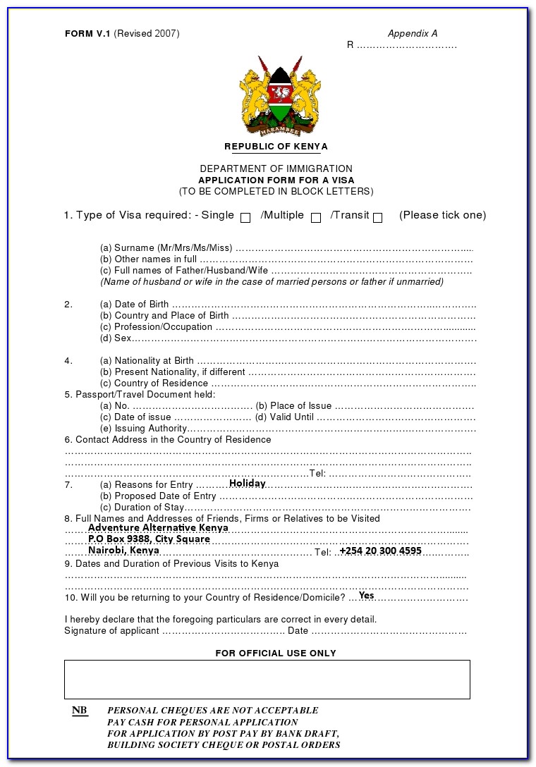 Kenya Visa On Arrival Application Form