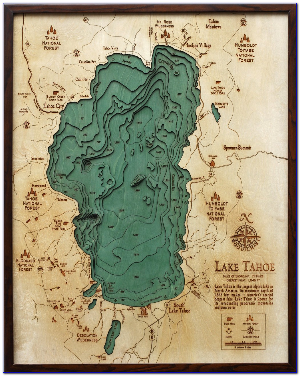 Lake Tahoe Underwater Topographic Map