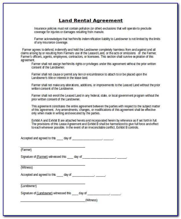Land Rental Agreement Format