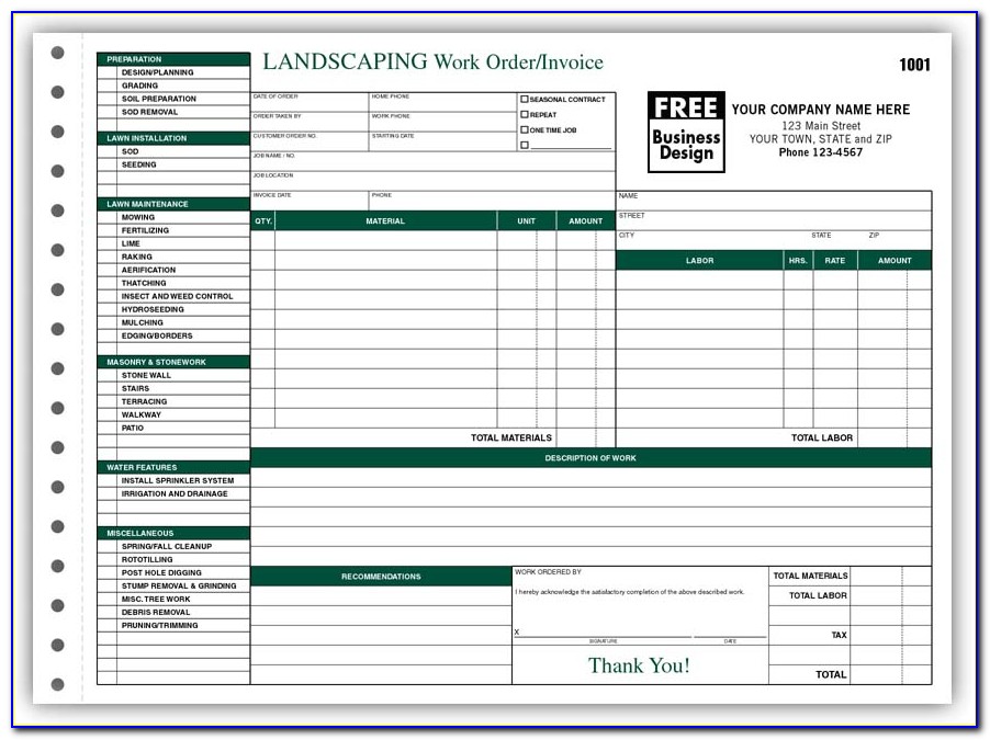 Landscaping Work Order Forms