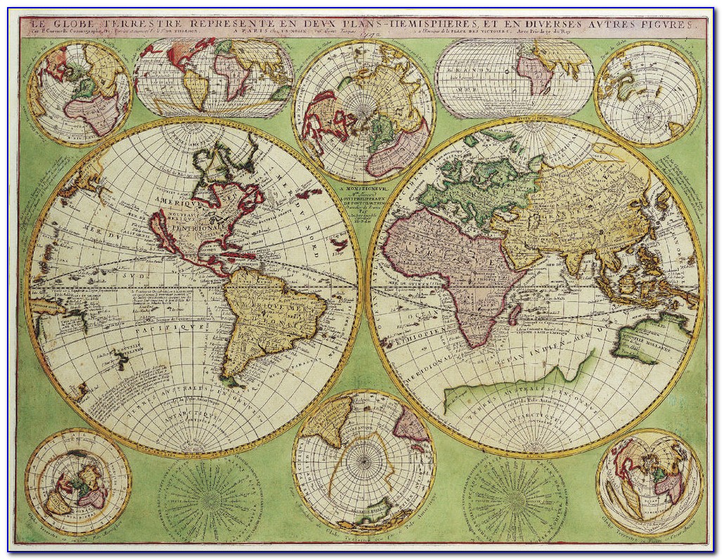 Large Framed Antique World Maps
