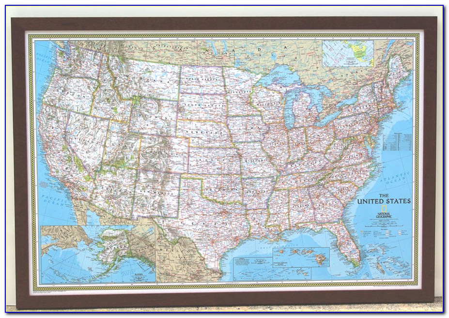 Large Framed Map Of The United States
