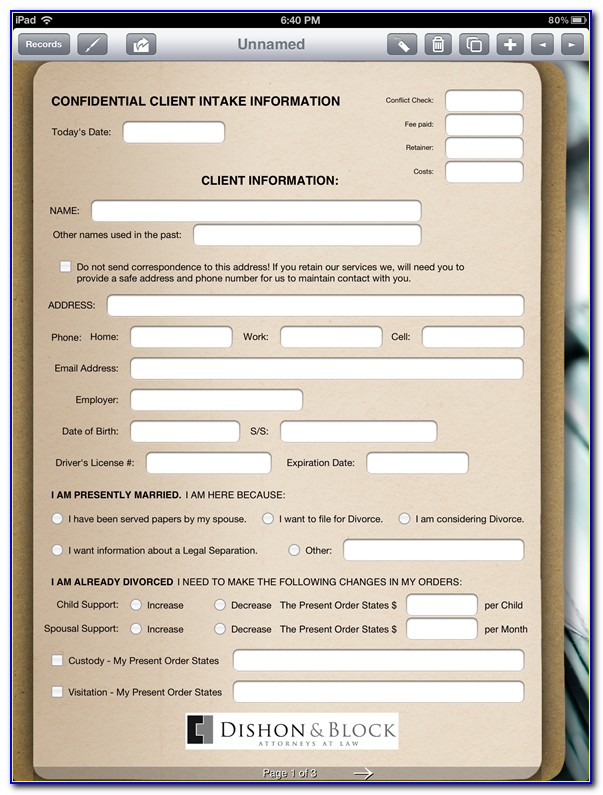 Lawyer Client Intake Form