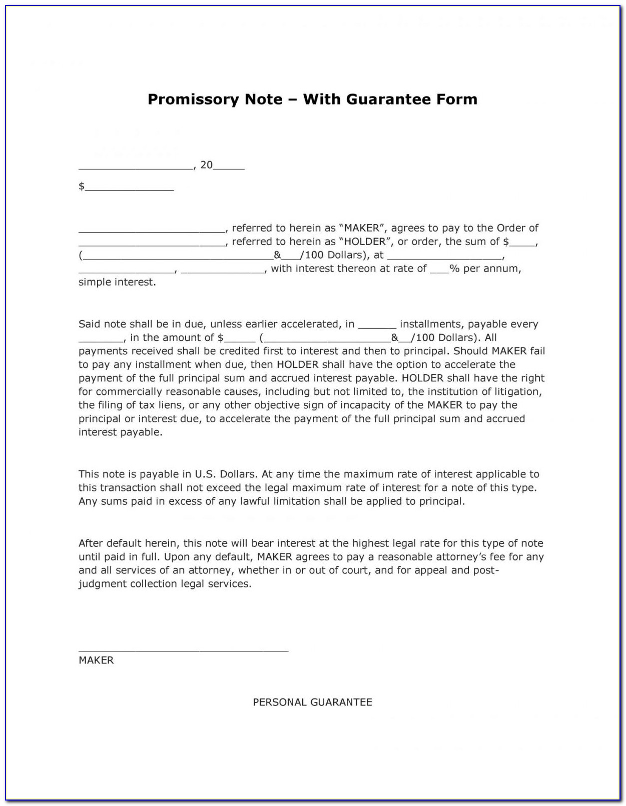 Legal Forms Promissory Note Free