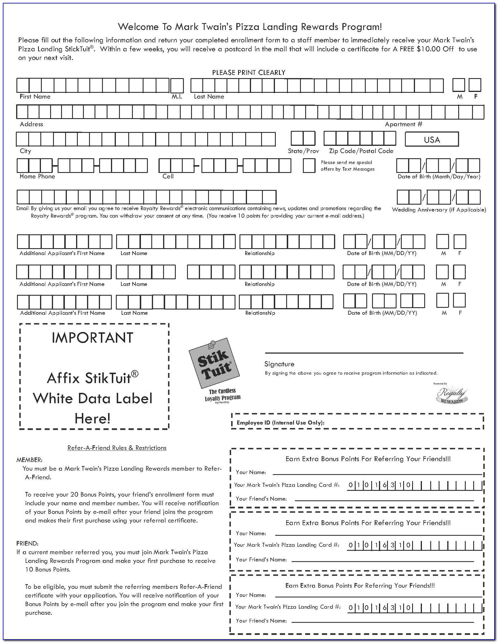 Loyalty Card Application Form Template