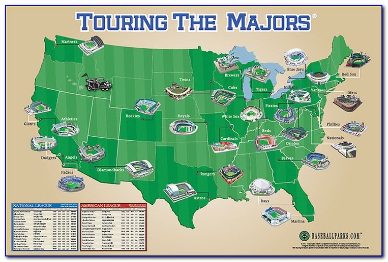 Map Of Major League Baseball Stadiums In The Us