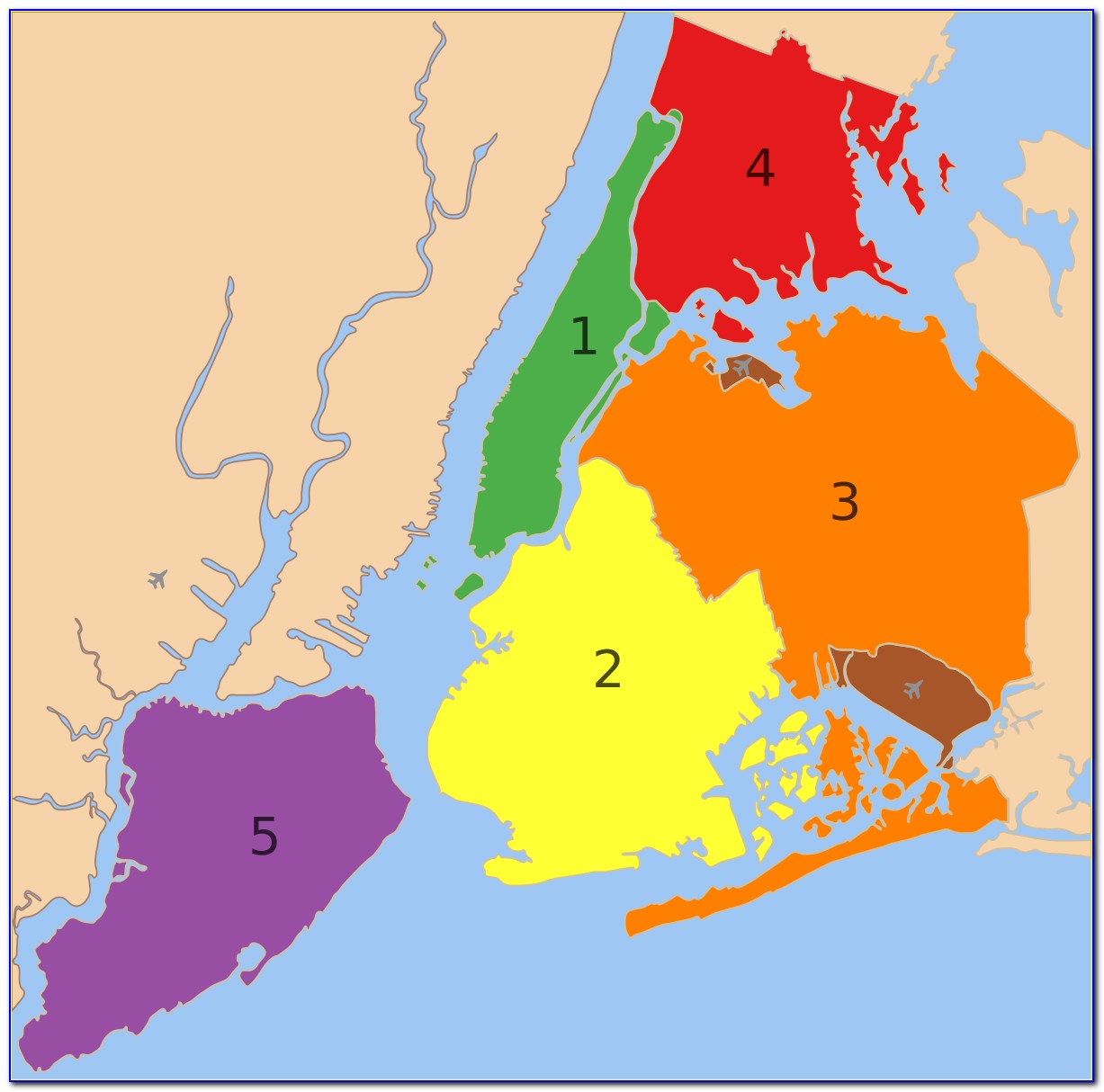 Map Of The 5 Burrows Of New York City