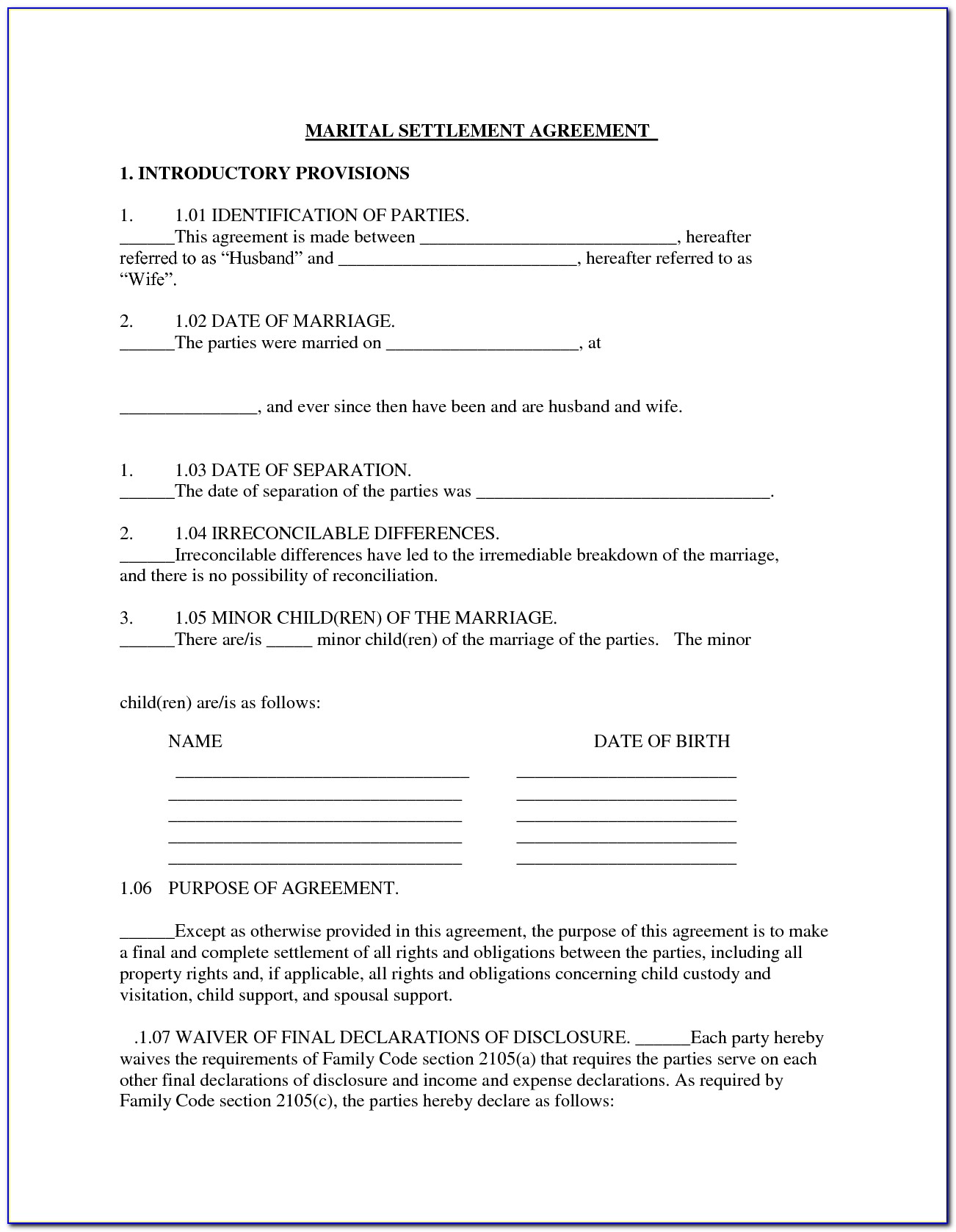 Marital Separation Agreement Form Ny