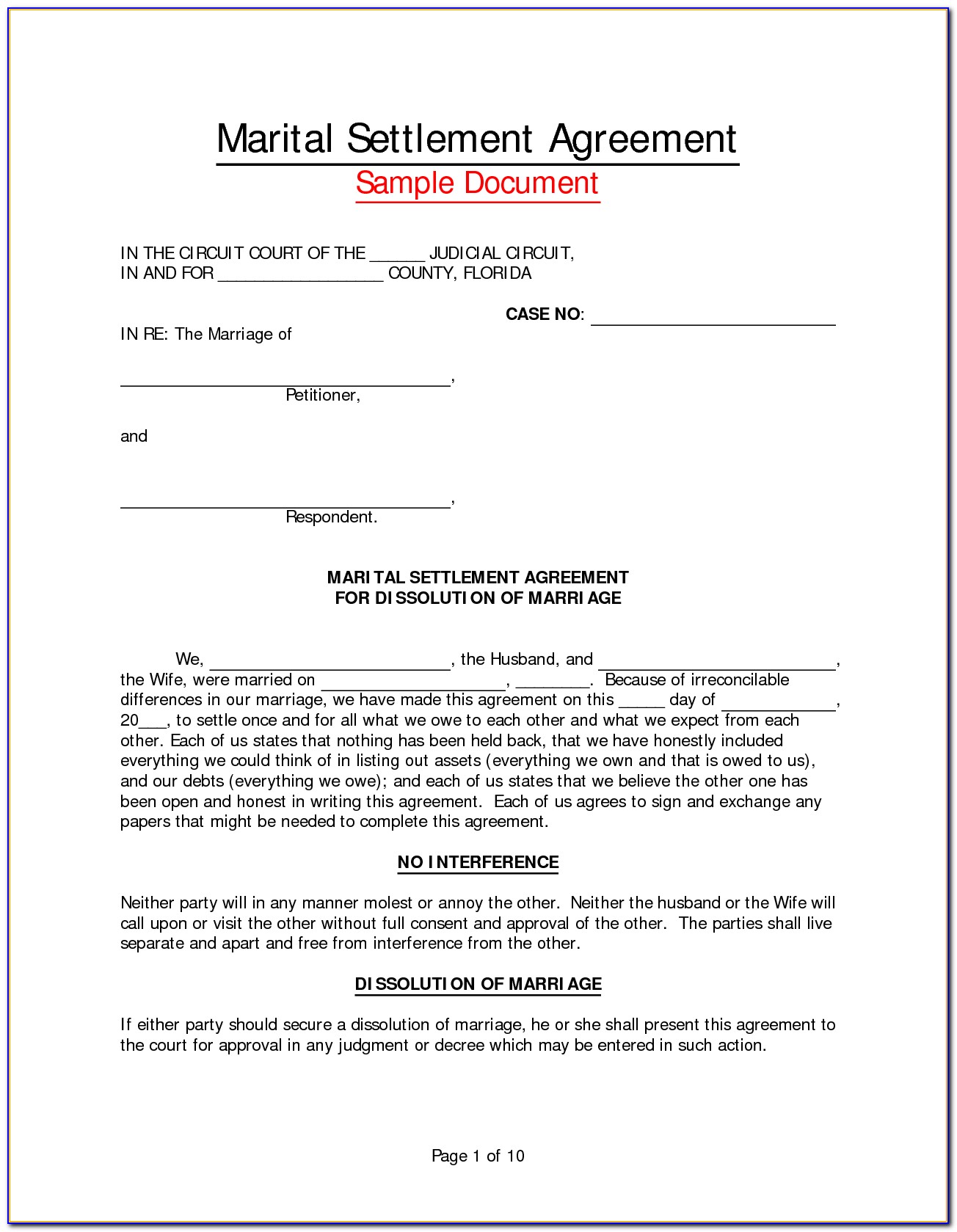 Marital Separation Agreement Form Virginia