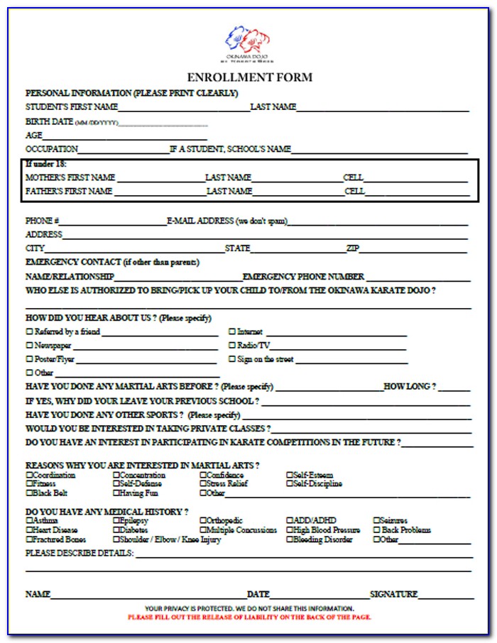 Martial Arts Waiver Form Template