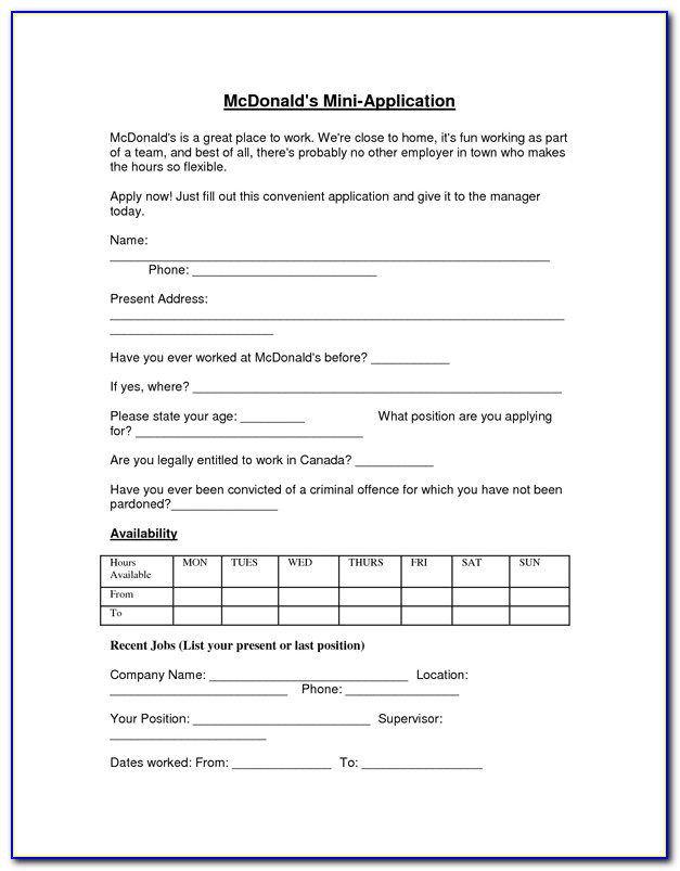Mcdonalds Job Application Form Online Apply Now