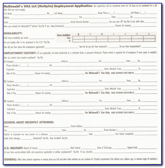 Mcdonalds Job Application Form Online Uk