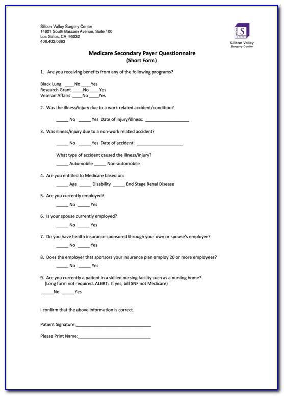 Medicare Secondary Payer Questionnaire Form Pdf
