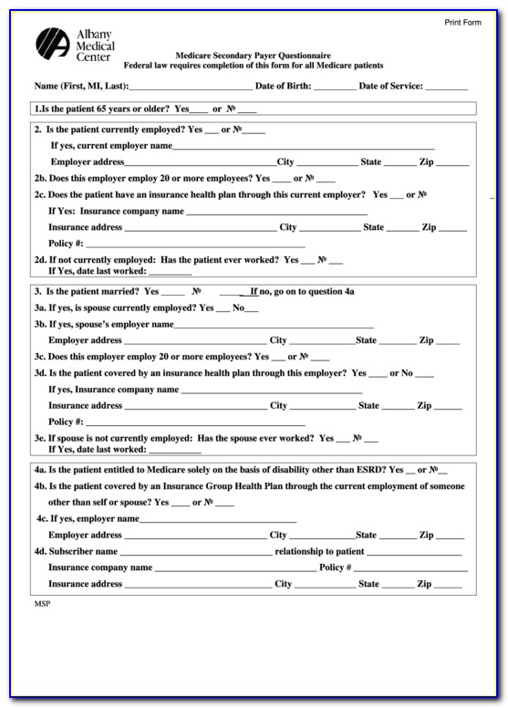 Medicare Secondary Questionnaire Form
