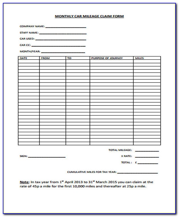 Mileage Report Forms Template