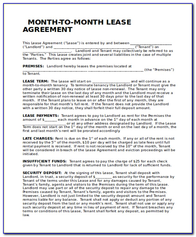 Month To Month Lease Forms Free