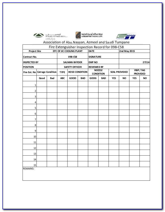 Monthly Fire Extinguisher Inspection Template