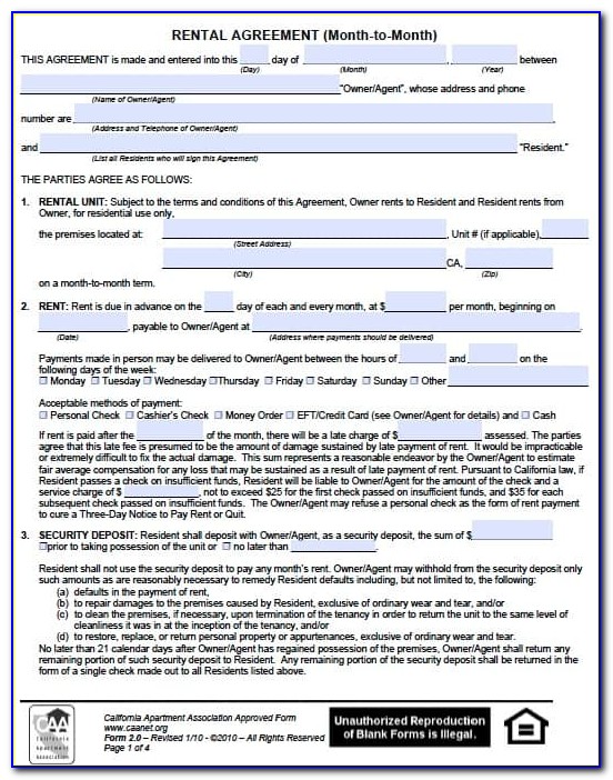 Monthly Rental Agreement Form Free