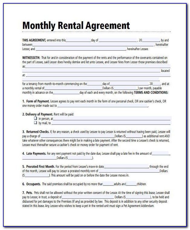Monthly Rental Agreement Form Pdf