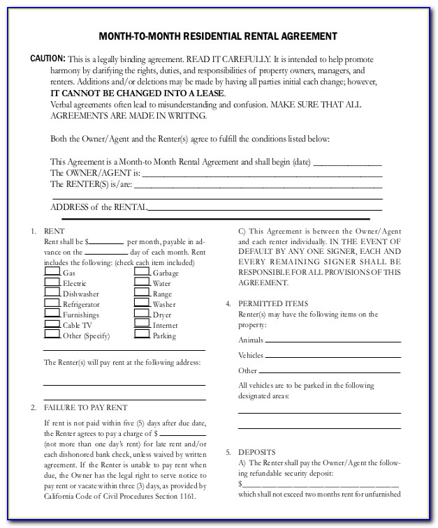 Monthly Rental Agreement Format
