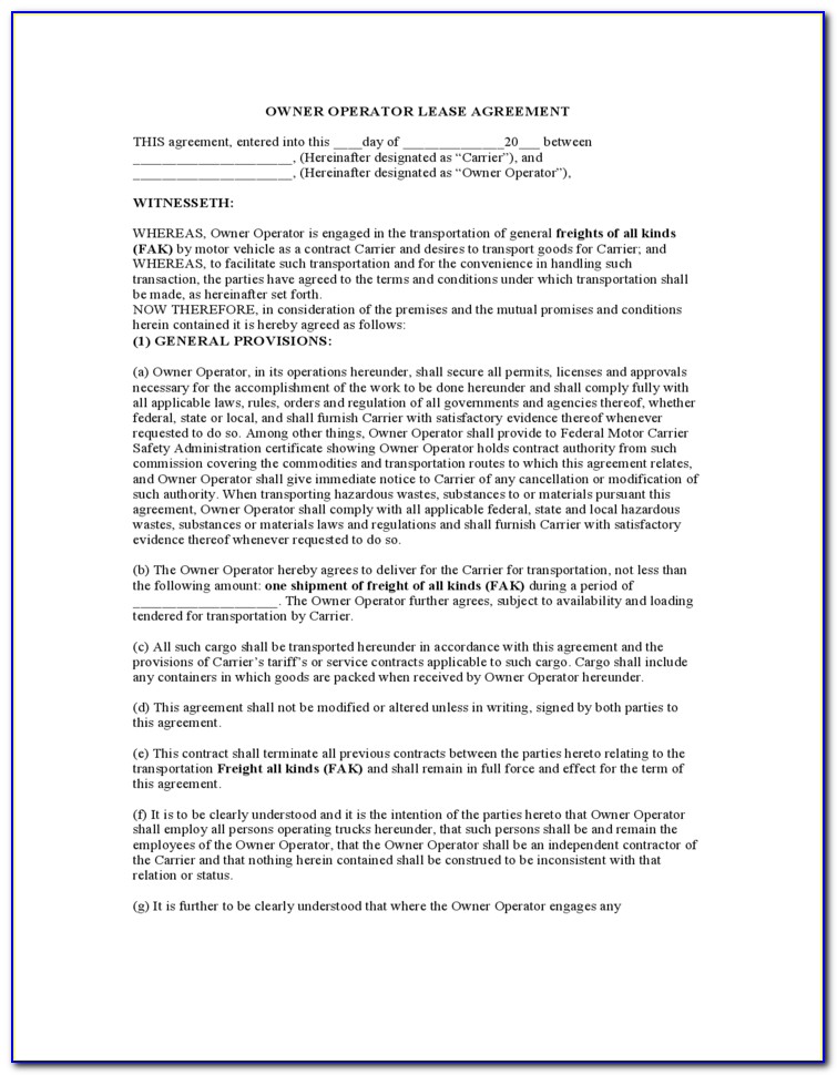 Motor Carrier Lease Agreement Form