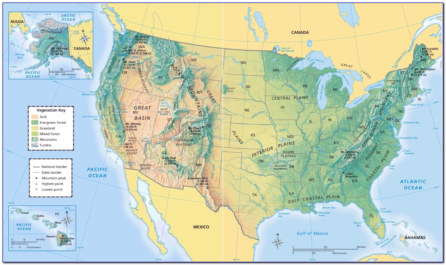 Реки впадающие в тихий океан северной америки. Физическая карта США. США карта географическая физическая. Карта рельефа США. Великие равнины на карте Северной Америки.
