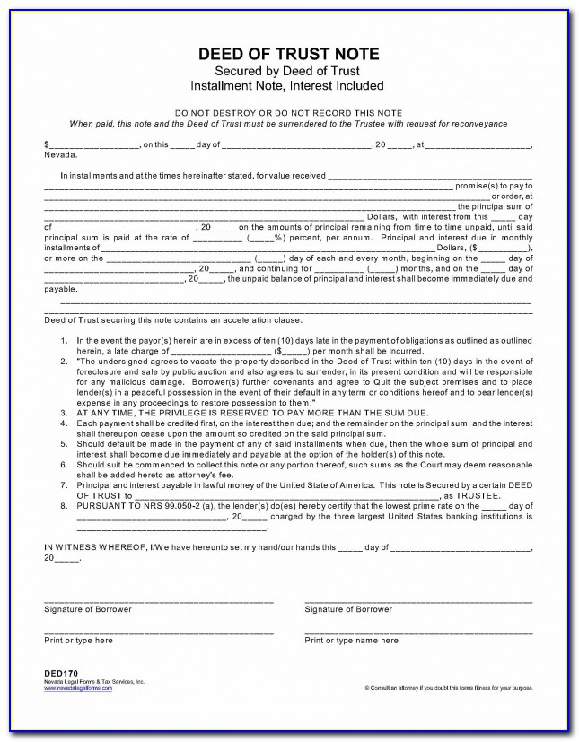 Nevada Assignment Of Deed Of Trust Form