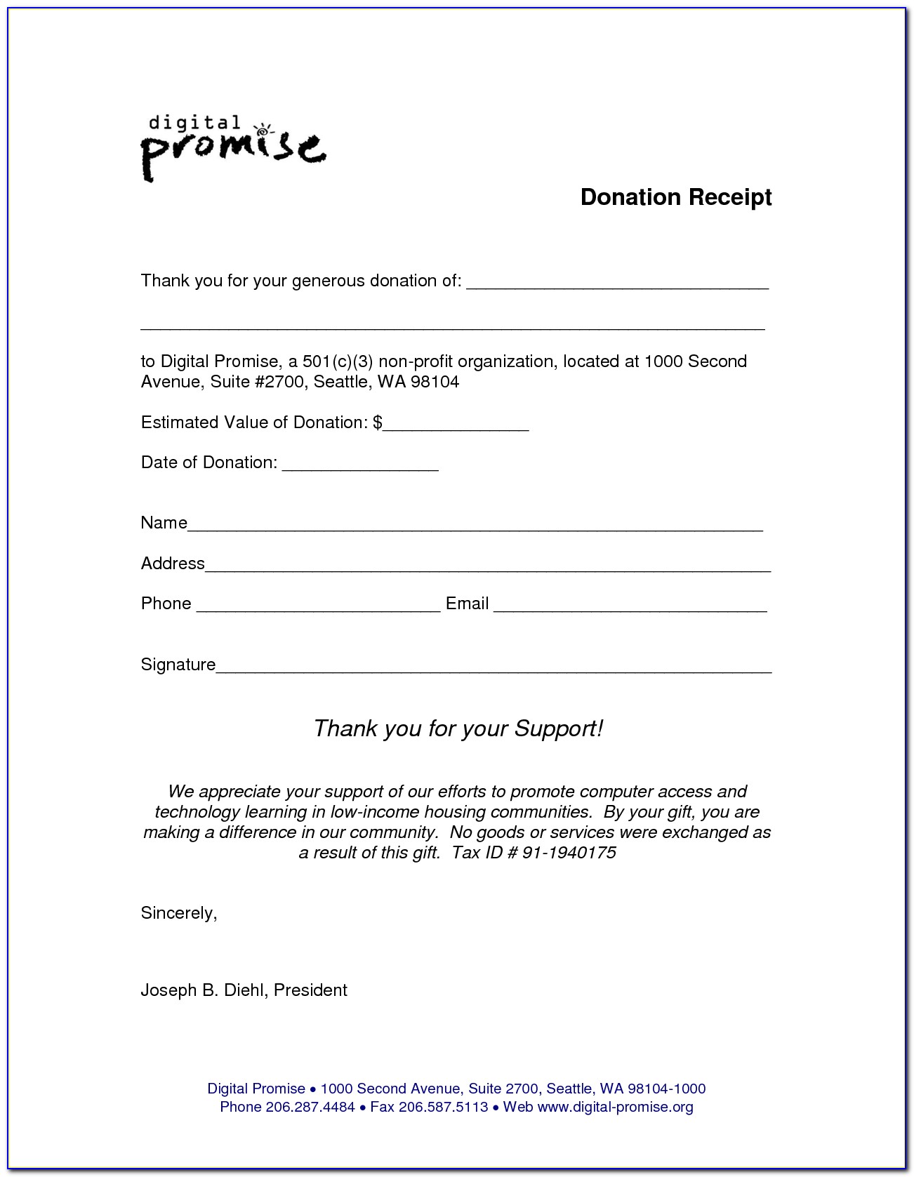 Non Profit Donation Receipt Example