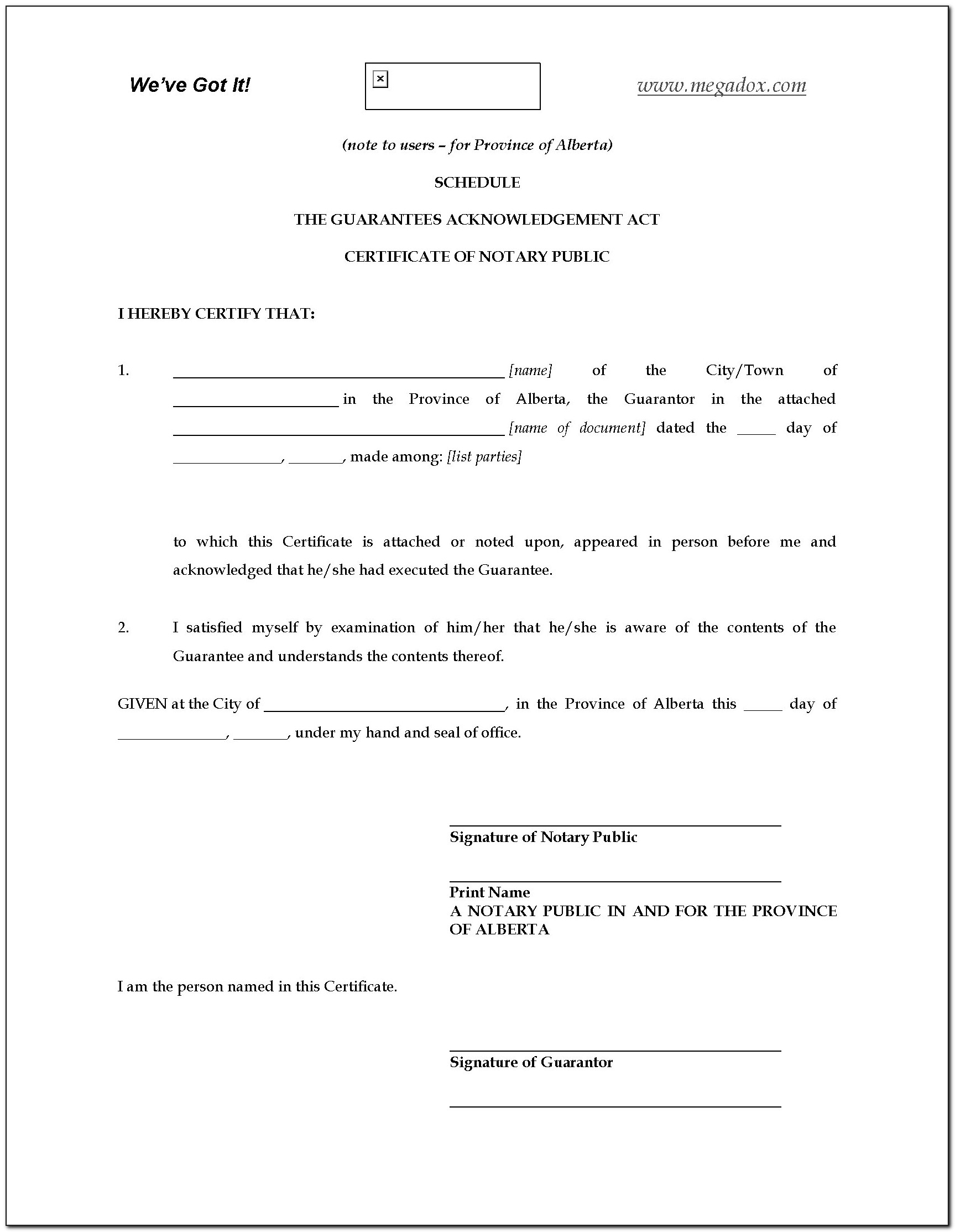 Notarial Certificate Form Ontario