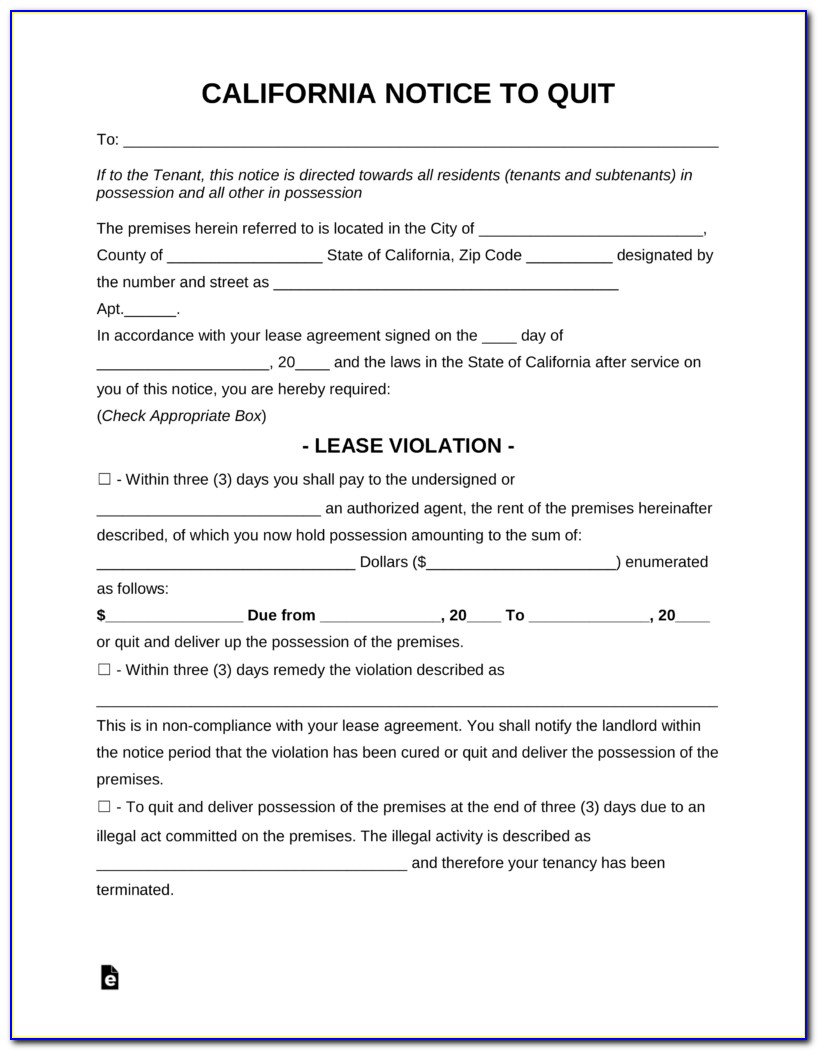 Notice To Vacate California Form