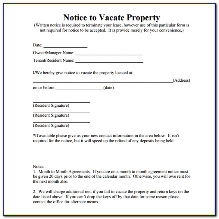Notice To Vacate Property Form