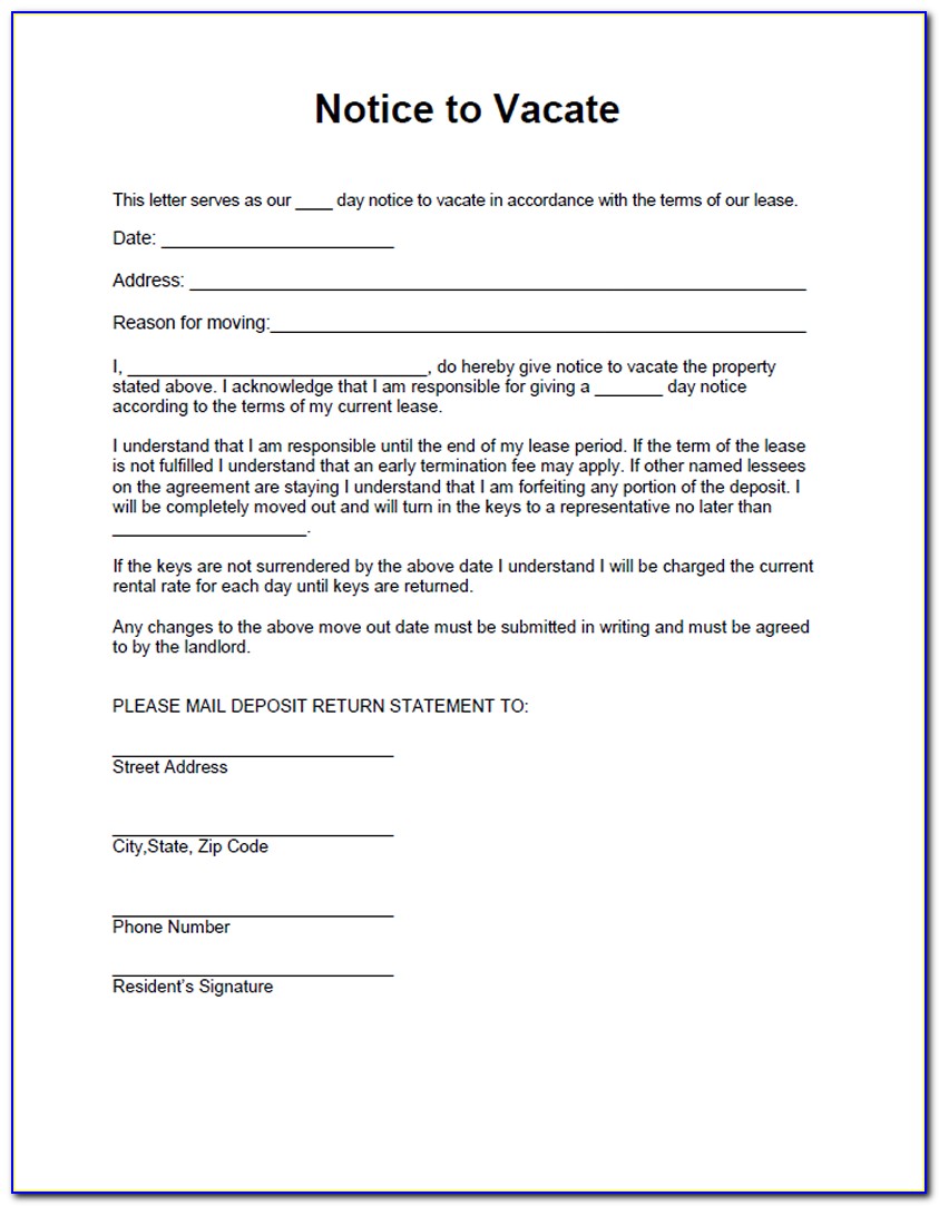 Notice To Vacate Rental Property Form