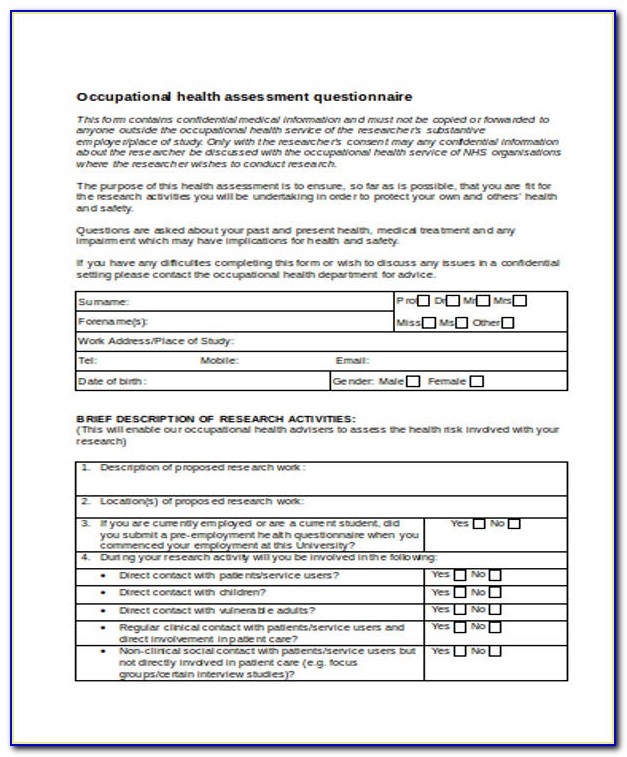 Occupational Health And Safety Report Form