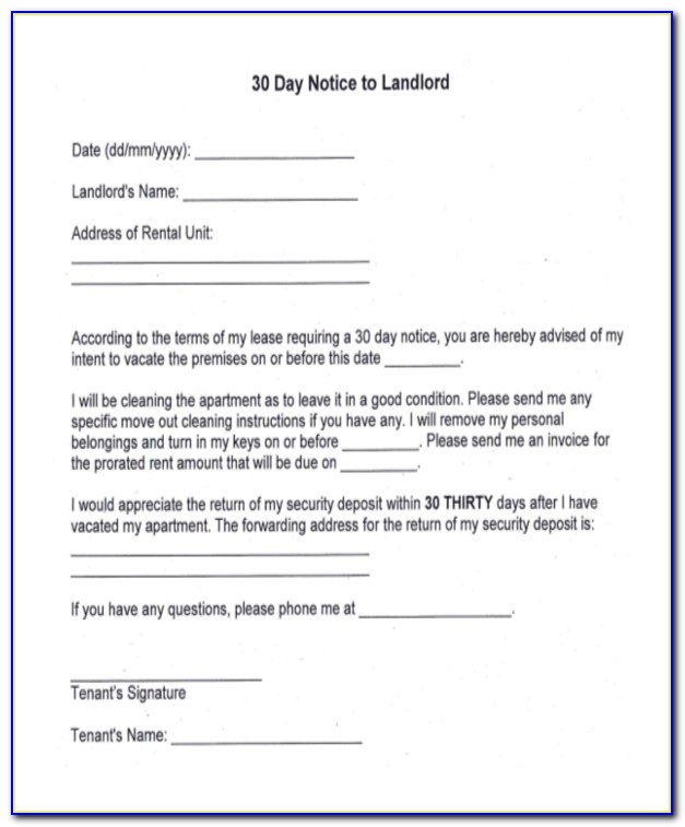 Ohio Landlord 30 Day Notice To Vacate Form