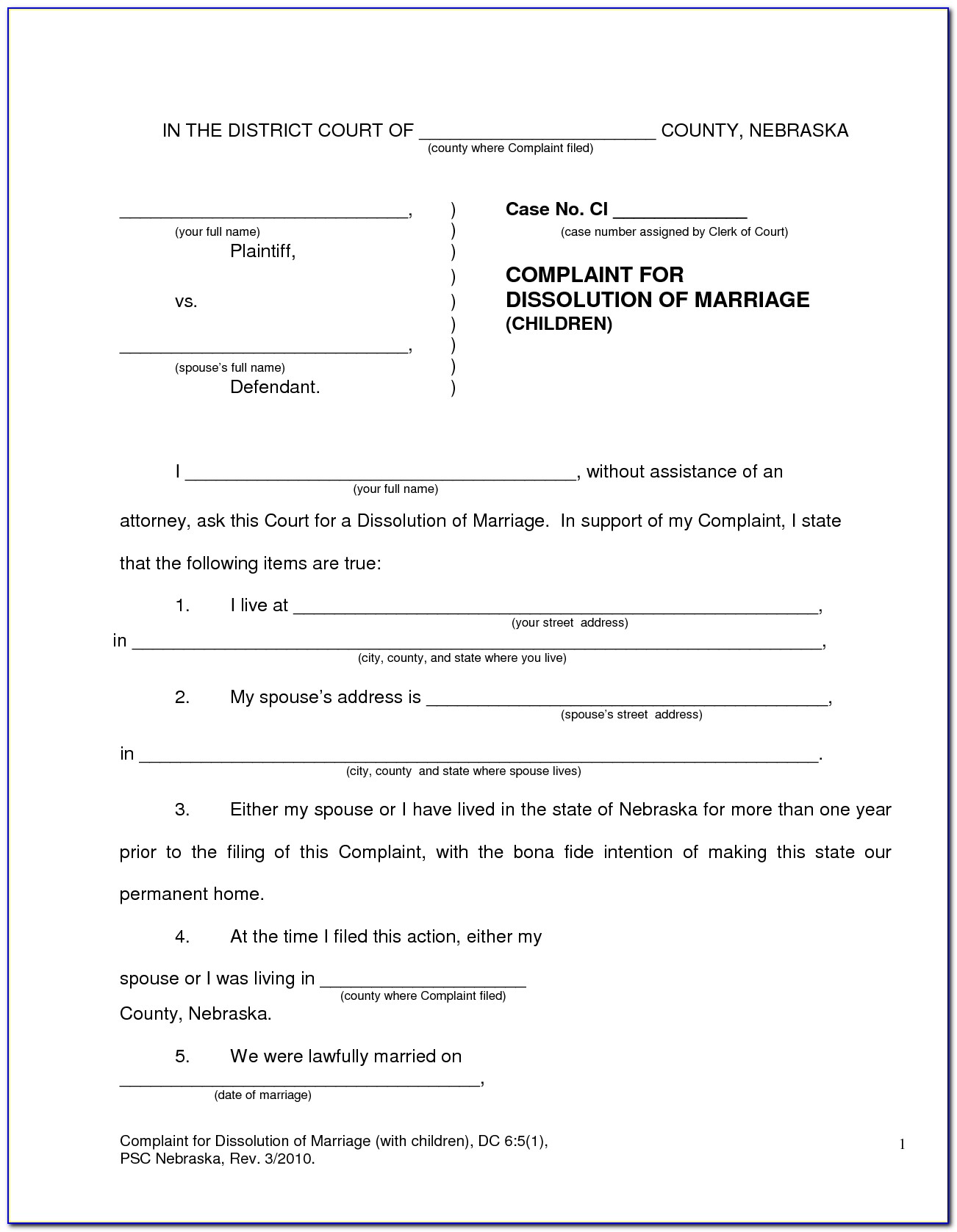 Oklahoma Divorce Decree Form