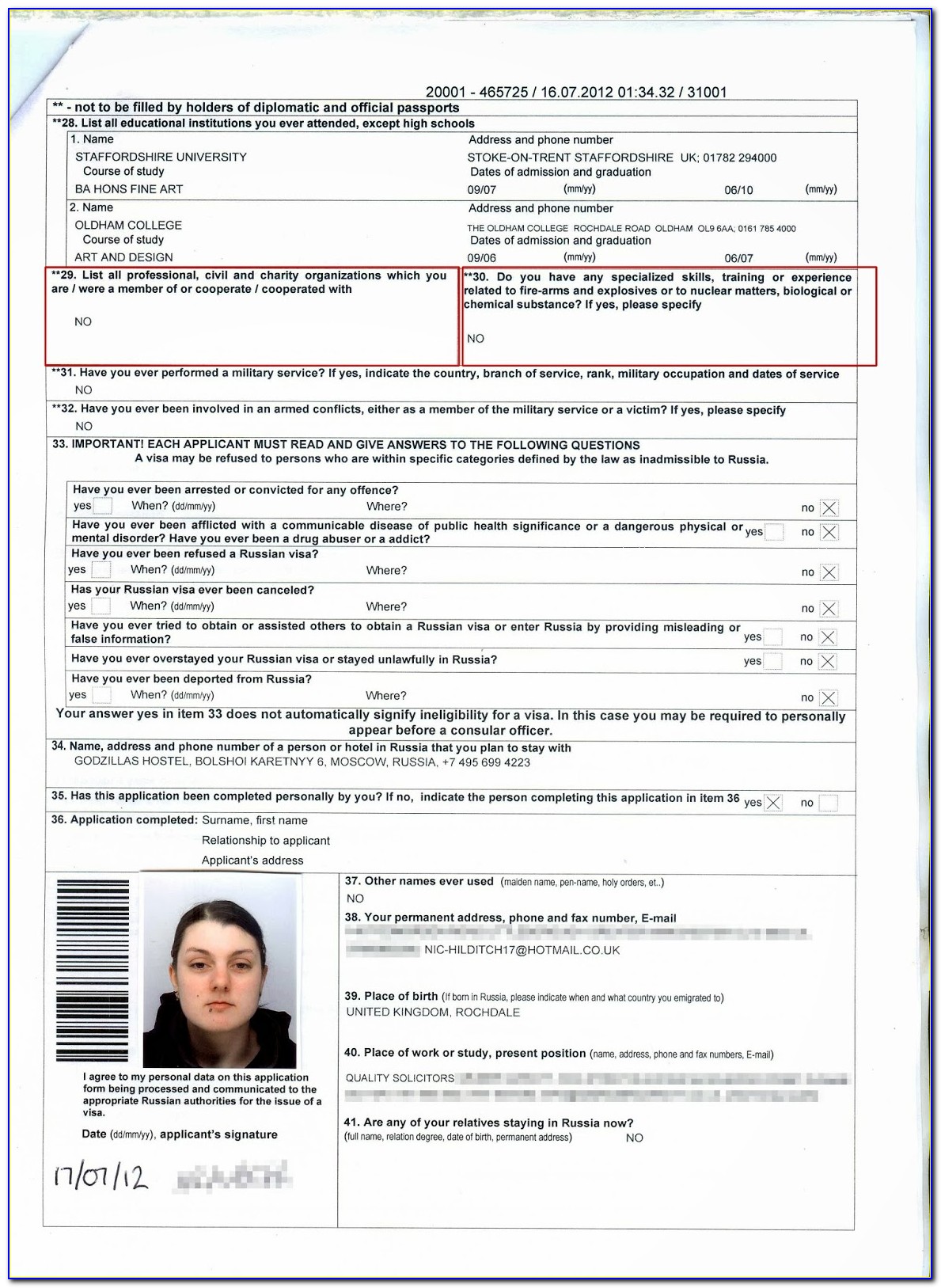 Online Application Form For Russian Visa