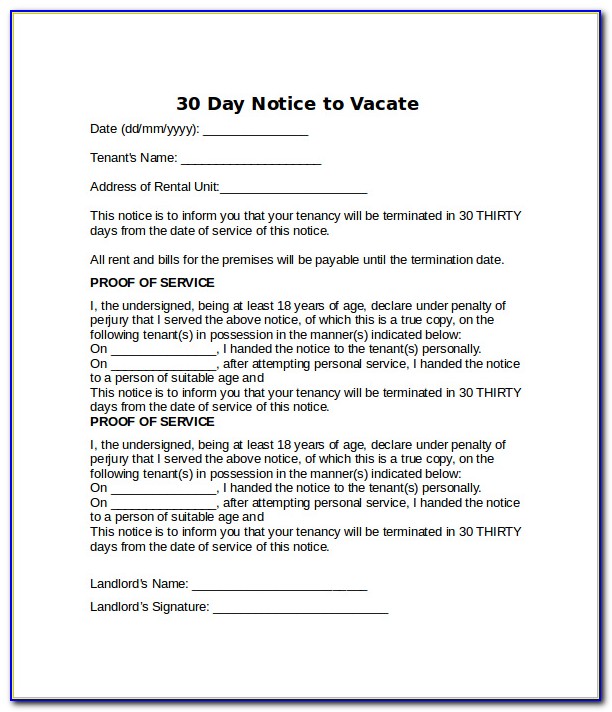 Oregon Landlord 30 Day Notice To Vacate Form