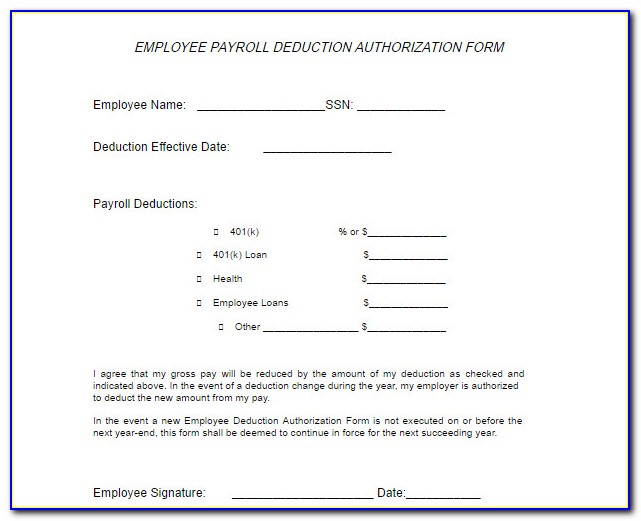Payroll Deduction Authorisation Form Template