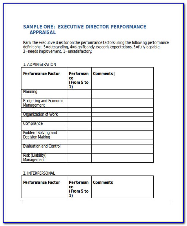 Performance Appraisal Format For Senior Management