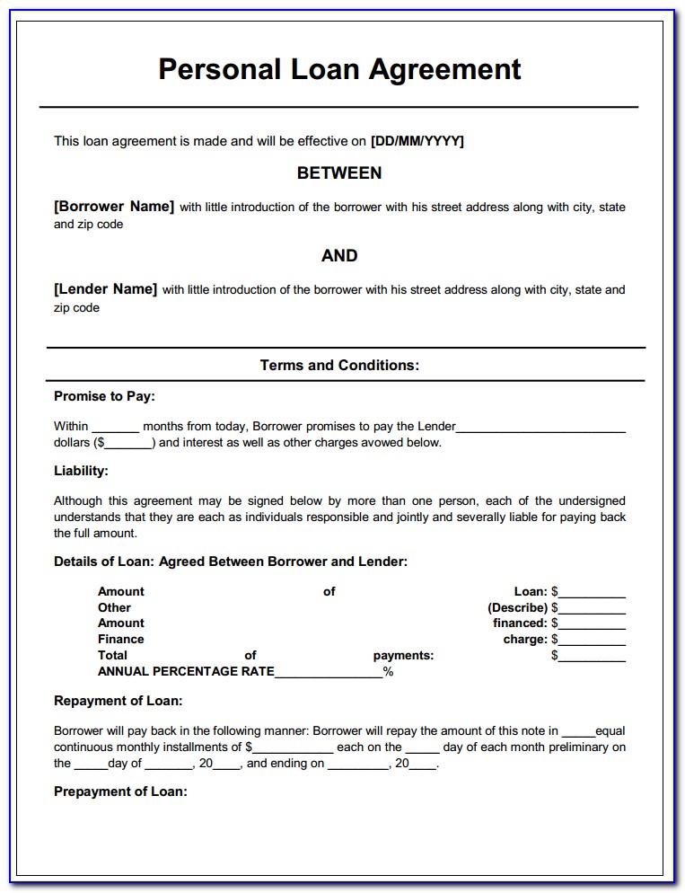Personal Loan Agreement Form Free Download